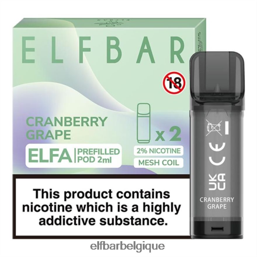 ELF BAR Vape gousse préremplie elfa - 2 ml - 20 mg (paquet de 2) HNX4T127 raisin de canneberge